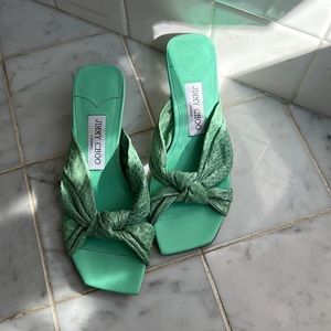 Jimmy Choo Avenue 50 gel snake leather nappa heel sandals Miami mint 37